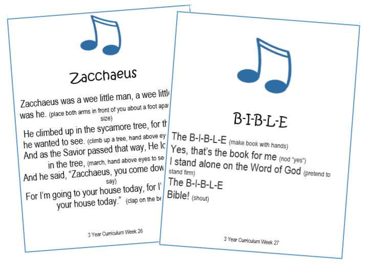 3 Year Bible Song Cards
