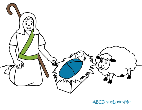 Shepherd Visit Baby Jesus Coloring Sheet