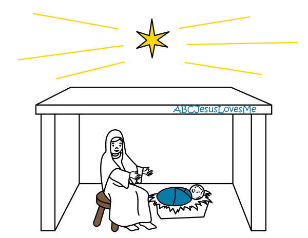 Mary and Baby Jesus in a Manger Coloring Sheet
