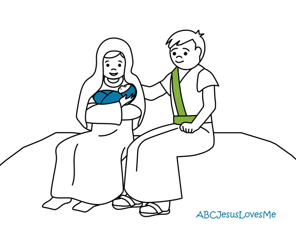 Mary, Joseph, and Baby Jesus Coloring Worksheet