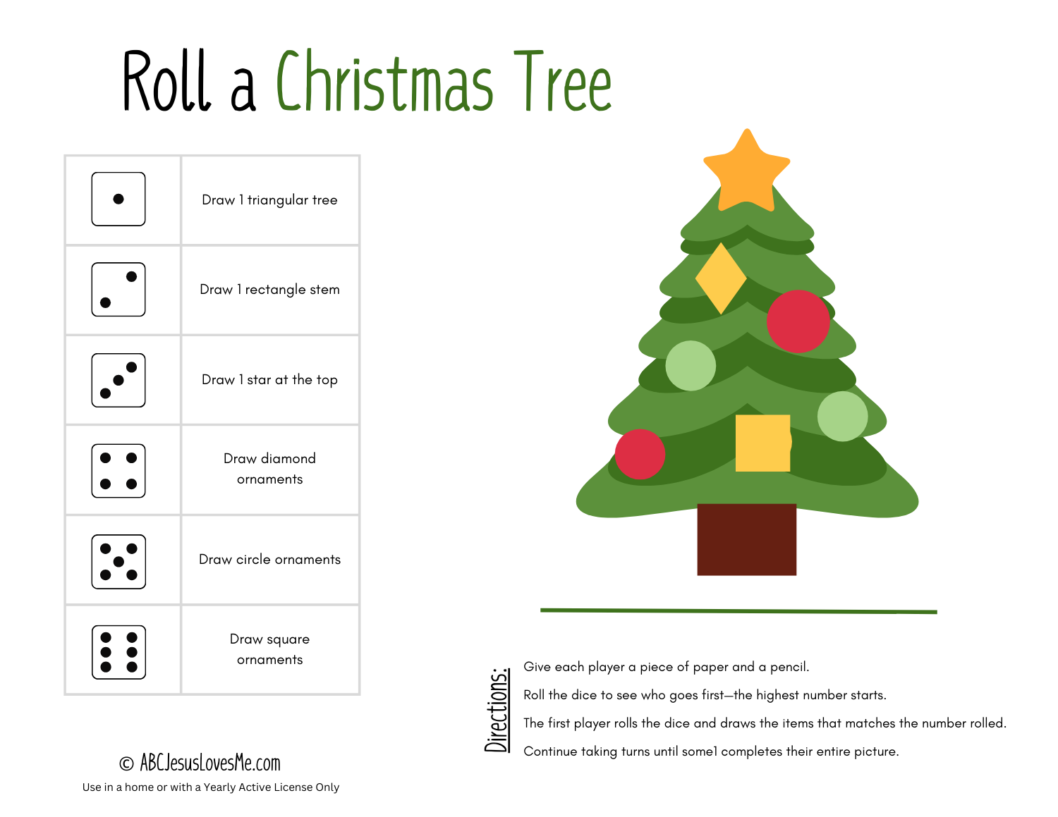 Roll-a-Christmas Tree Game