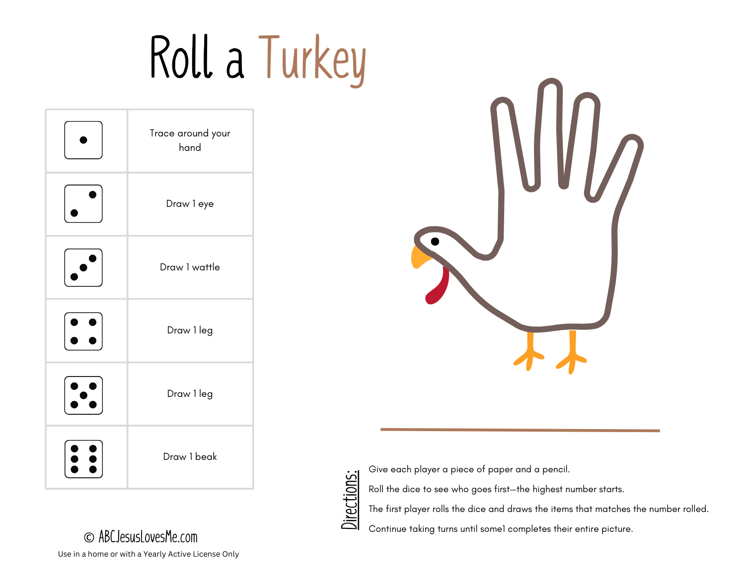 Roll-a-Turkey Game