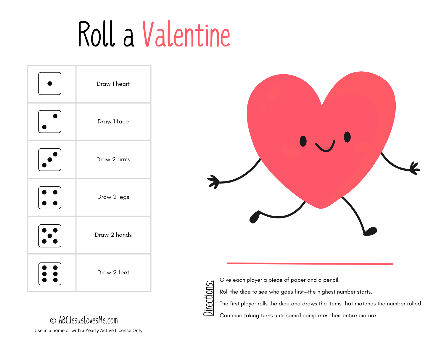 Roll-a-Valentine Game