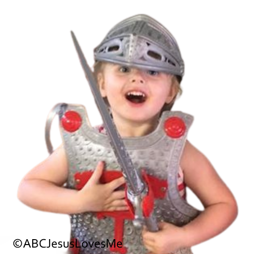 Little girl wearing armor.