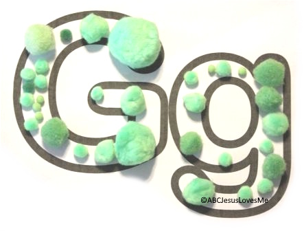 Green Pom Poms on the Letter Gg Poster