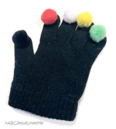 Gospel Fuzzy glove to tell the Wordless Book story.