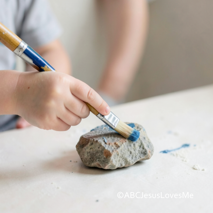Child painting a rock