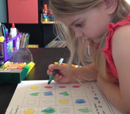 Child working on a Visual Perception Worksheet