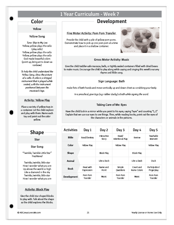 1 Year Curriculum Guide Example