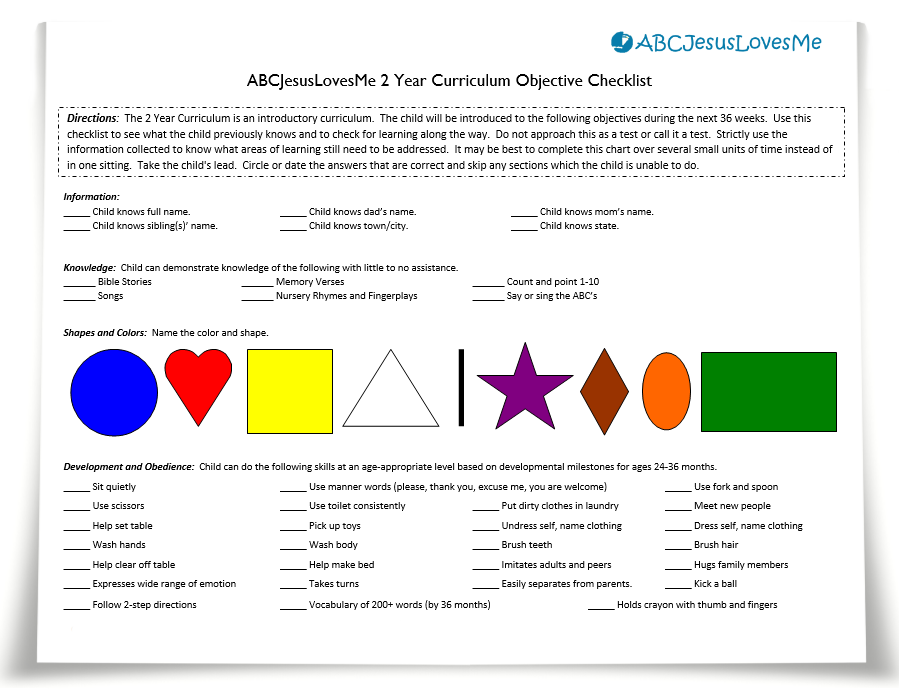 2 Year Workbook Objective Checklist