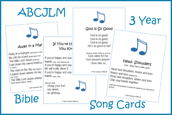 3 Year Bible Songs Cards