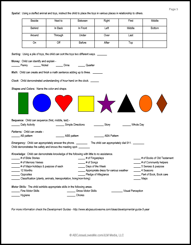 5 Year Workbook Objective Checklist