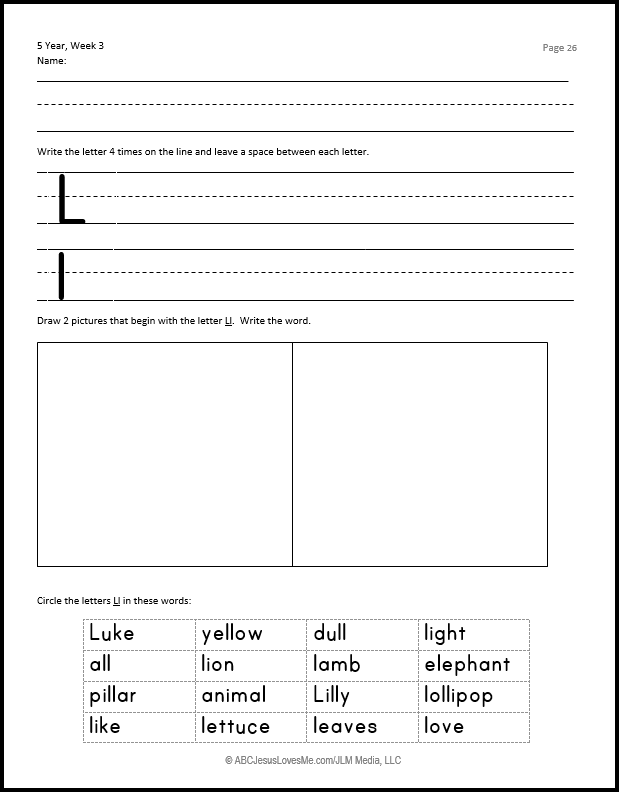 5 Year Workbook Example Worksheet